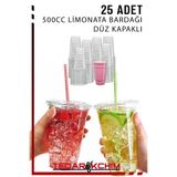 Koza End Milkshake Kahve Limonata Bardağı Plastik Şeffaf Pet Bardak 500ml Düz Kapaklı 25 Adet PİPET HEDİYE