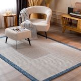 Koza Halı Fresco Ekru Lacivert İskandinav Jüt Yıkanabilir Bordür Halı Kilim Balkon Teras Mutfak Halısı 23745A, 140 x 200 - 140 x 200 cm - Ekru - Lacivert