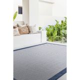 Koza Halı Fresco Ekru Lacivert Iskandinav Yıkanabilir Bordürlü Halı Kilim Balkon Teras Koridor Halısı 23745a, 80 x 150