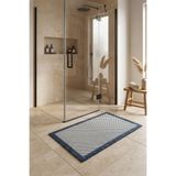 Koza Halı Fresco Ekru Lacivert Yıkanabilir İskandinav Bordürlü Banyo Paspası 50 x 80 23745P