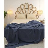 Koza Home 37115 200x220 cm Miel Indigo Kenarı Ponponlu Çift Kişilik Battaniye