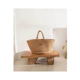 Koza Home Cesta El Yapımı Pamuklu Natural Hasır Çanta Plaj Gündelik Dekoratif Çanta 26x57cm