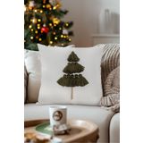 Koza Home Charm Özel Püskül Dikiş Çam Ağacı Motifli Krem Kırlent 45x45 35258A