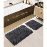 Koza Home Douro Shaggy Banyo Paspası 2'li Kaydırmaz Taban Füme - 60 x 100