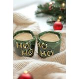 Koza Home Gleam Yeşil Seramik El Yapımı Mug Fincan 2’li Set Altın Kaplama Ho-Ho Kabartmalı