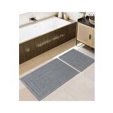 Koza Home Medea Kare Desenli Banyo Paspas Takımı 2'li Set Pamuk Gri 8596