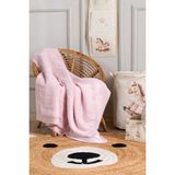 Koza Home Toffy Toz Pembe Çizgili Örgü Akrilik Tek Kişilik Bebek Çocuk Battaniyesi 100X100 - Somon