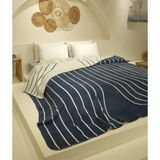 Koza Home Twin Battaniye Soft Pamuklu Çift Kişilik Battaniye Mavi Krem - 200 x 220 cm - Mavi - Krem