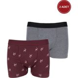 Koza İç Giyim Erkek 2'li Pamuklu Likralı Boxer - Gri - Bordo - XL