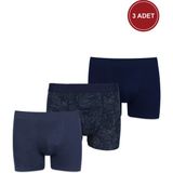 Koza İç Giyim Erkek 3'lü Pamuklu Likralı Boxer - Siyah - Mavi - 3XL