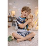 Koza İç Giyim Erkek Çocuk Pamuklu Çizgili Baskılı Kısa Kollu Şortlu Pijama Takımı - Lacivert - Beyaz - 5 - 6 Yaş