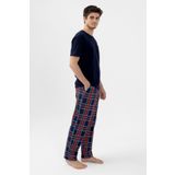 koza iç giyim Erkek Kısa Kollu Pamuklu Ekose Desenli Pijama Takımı