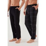 Koza İç Giyim Erkek Pamuklu 2'li Tek Alt Pijama Ekoseli Desen ile Rahat ve Şık Seçim - XL - Siyah - Füme
