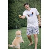 Koza İç Giyim Erkek Pamuklu Köpek Baskılı Cepli Şort Pijama Takımı - Beyaz - Mavi