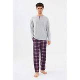 Koza İç Giyim Erkek Pamuklu Uzun Kollu Ekose Desenli Pijama Takımı Gömlek Yaka Konforlu Tasarım - - - 2XL