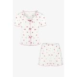 koza iç giyim Kadın Çiçek Desenli, Fiyonklu, Kaşkorse Pijama Takımı, Pembe, S