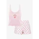 koza iç giyim Kadın Pamuklu Baby Overloklu İp Askılı Şortlu Pijama Takımı
