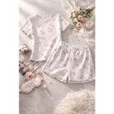 Koza İç Giyim Kadın Pamuklu Çiçek Desenli Kısa Kollu Şortlu Pijama Takımı