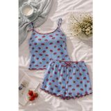 koza iç giyim Kadın Pamuklu İp Askılı Çilek Desenli Şortlu Pijama Takımı