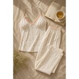 koza iç giyim Kadın Pamuklu Kaplı Askılı Dantelli Pijama Takımı