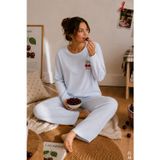 koza iç giyim Kadın Pamuklu Uzun Kollu Kiraz Baskılı Çizgili Pijama Takımı