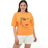 Koza Kadın Büyük Beden Yüz Baskılı T-Shirt 1788-25 - XL - Hardal