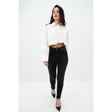 Koza Kadın Crop Cep Detaylı Gömlek 1672-24 - XL - Beyaz