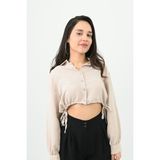 Koza Kadın Crop Gömlek 1729-24 - Bej - XL