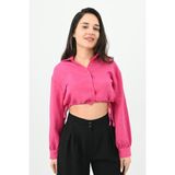 Koza Kadın Crop Gömlek 1729-24 - Beyaz - Fuşya - XL
