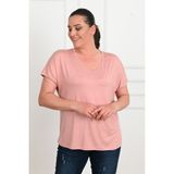 Koza Kadın V Yaka Büyük Beden T-Shirt 1486-23 - 3XL - Pudra