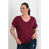Koza Kadın V Yaka Büyük Beden T-Shirt 1486-23 - 6XL - Bordo