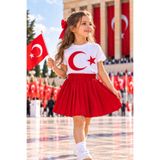 KOZADANKIDS KIZ ÇOCUK 23 NİSAN, 29 EKİM GÖSTERİ, TÖREN KIYAFETİ, KIRMIZI ETEK VE TÜRK BAYRAKLI TİŞÖRT