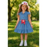 KOZADANKIDS Şapka Hediyeli Kız Çocuk Kot Elbise Bayramlık Model 2-9Yaş