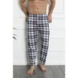 Kozaneli Erkek Pamuklu Pijama Altı Ekose Desenli Lastikli Kahverengi Rahat Siluet