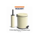 KOZART Pembe 3 Litre Çöp Kovası Ve Wc Fırça 2'li Set Banyo Seti
