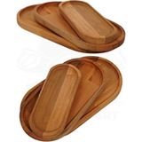 Kozawoodart Doğal Ahşap Kayın Ağacı 3'lü Sunum Tepsisi Bambu Oval 30 x 15 cm Modern Desen