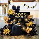 kozee Altın ve siyah balonlar Çelenk Kemer Kiti 133 ADET Yıldız Patlaması folyo balonlar Evlilik Yıl Dönümü yeni yıl arifesi dekorasyonları Emeklilik partisi Erkek Doğum Günü Malzemeleri
