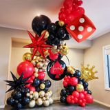 kozee Casino Temalı Kırmızı ve Siyah Altın balon çelenk kemer kiti Starburst Zar Taç ile casino royale için balonlar Doğum Günü Las Vegas gece Parti Dekorasyonları