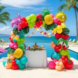 kozee Flamingo Tropikal Balon Çelenk kiti Sıcak Pembe Deniz Mavisi Turuncu Mylar Ananas Palmiye Ballloon kemer Yaz Plaj Hawaii Luau Aloha Doğum Günü Bebek Duş Parti Süslemeleri