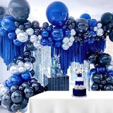 kozee Lacivert Kraliyet mavisi Gümüş balon Çelenk Kiti 160 ADET koyu mavi Balon Kemer erkek doğum günü dekorasyonları için 50. Erkek Doğum Günü malzemeleri
