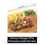 Kozera #MangalAksesuarları Kaliteli Fırın Izgara Kamp Kebap Barbekü Airfryer Mangal 10'lu Paslanmaz Çelik Şiş Seti 20 cm