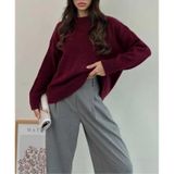 Kozia Outdoors Bisiklet Yaka Salas Oversize Triko Kazak Bordo