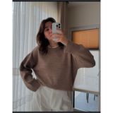 Kozia Outdoors Bisiklet Yaka Salas Oversize Triko Kazak Kahverengi