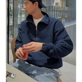 Kozia Outdoors Dik Yakalı Fermuarlı Oversize Unisex Sweatshirt Lacivert