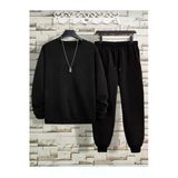 KOZİA OUTDOORS MALKOCBEY Basic Düz Eşofman Takımı Sweatshirt Jogger - Siyah Oversize Şardonlu Bisiklet Yaka