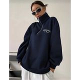 Kozia Outdoors Nebraska Baskılı Dik Yakalı Fermuarlı Oversize Unisex Sweatshirt Lacivert
