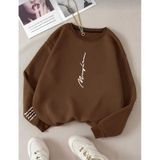 Kozia Outdoors Never Baskılı Oversize Unisex Bisiklet Yaka Sweatşhirt Kahverengi Kahverengi