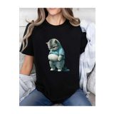 KOZİA OUTDOORS Şişman Kedi Baskılı Kadın Oversize Pamuklu Tişört