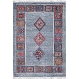 Kozienice Mavi Madalyon Modern Geometrik Etnik Desenli Boho Makinada Yıkanabilir Hafif Hav Toz Vermez Leke Tutmaz Kaymaz Taban Dijital Makine Baskı Halı Oturma Odası Salon Yolluk Koridor Mutfak Halısı