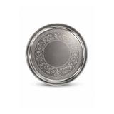 KOZMİK GİFT Paslanmaz Çelik Metal Sunum Tepsisi Kahve Servis Tepsisi 24CM Desenli Dekoratif Türk Kahvesi Çay Sunumu